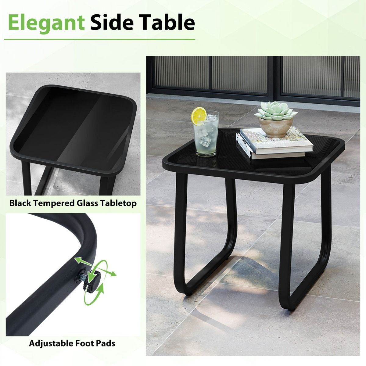 Ensemble de jardin Coast 3 pièces - chaises d'extérieur avec coussins amovibles - table d'appoint en verre trempé - gris et noir