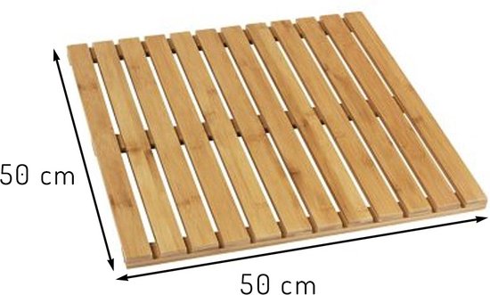 WENKO Tapis de douche 50 x 50 cm en bambou - Bois certifié FSC - Tapis de bain d'intérieur et d'extérieur - Tapis de douche