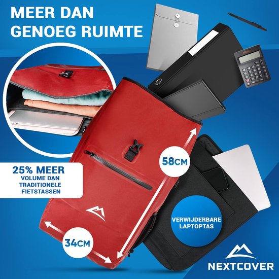 NEXTCOVER® NEW 3-in-1 bike bag for carrier [Aquashield] - Reflective luggage bag bag waterproof - backpack and shoulder bag [25 litres]- Red