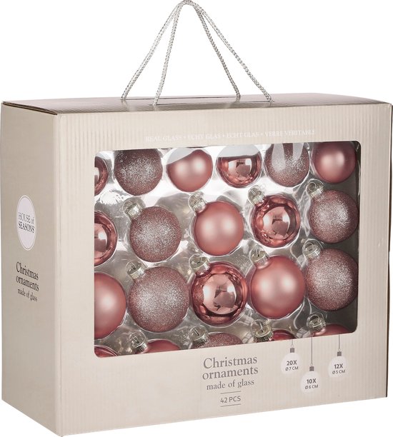 Lot de boules de Noël Mica Decorations - 42 pièces - Ø 7 cm - Verre - Rose