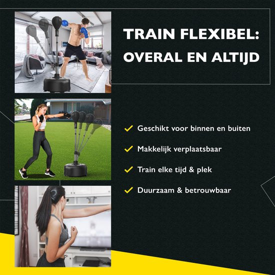 Zoluko Professional Boxing Ball on Foot - E-Book inclus - Hauteur réglable 120-160cm - Pour l'intérieur et l'extérieur - Entraînement de boxe - Ballon de boxe sur pied - Set de boxe - Ballon de boxe sur pied - Boxe - Sports d'intérieur - Perche de boxe -
