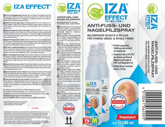 Spray de soin pour les pieds IZA Effect - 2 pièces - L'original vu à la télévision - favorise un meilleur confort des pieds - sans rinçage - spray pour les pieds - hygiène des pieds - prend soin de la peau et des ongles