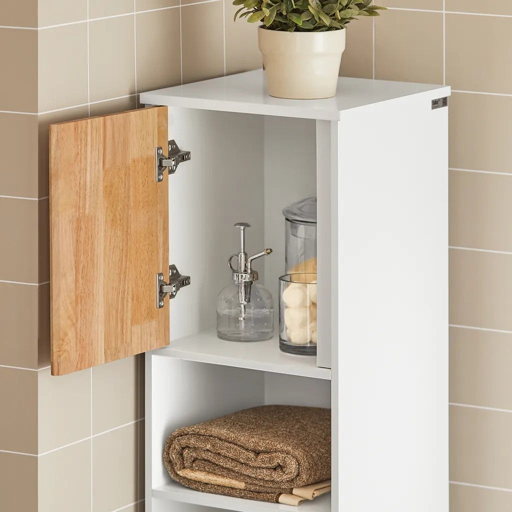 SoBuy - meuble de salle de bain avec sac à linge escamotable - blanc - 31x170x32cm
