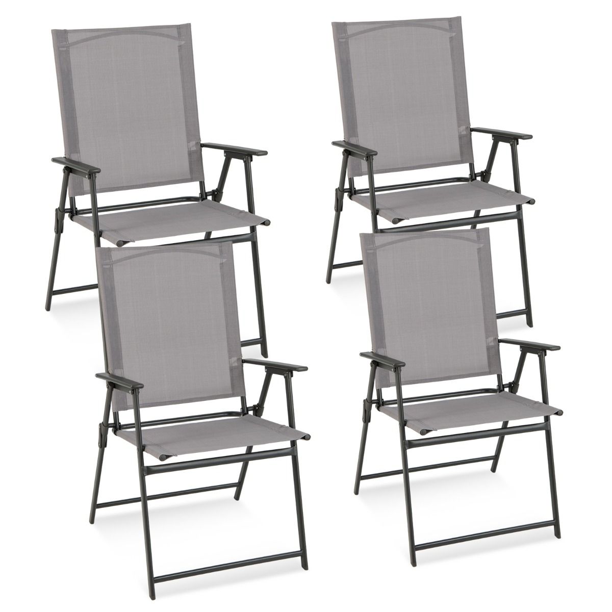 Lot de 4 chaises de jardin pliantes Coast - dossier haut - ergonomiques - grises