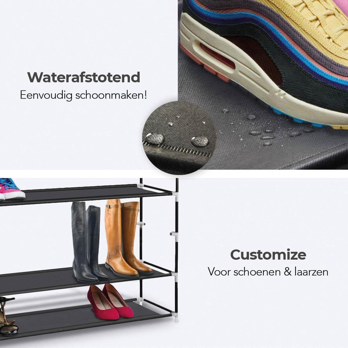 LifeGoods Shoe Rack - XXL - 10 couches - 35 à 40 paires de chaussures - Armoire à chaussures - Plastique - Noir