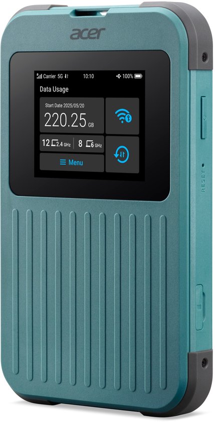 Acer Connect M4 - Routeur MiFi portable - Point d'accès mobile - 5G - Wi-Fi 6 - Bi-bande - SIM - eSIM - SIM virtuelle - 1 Go inclus - jusqu'à 16 appareils - idéal pour les déplacements ou le camping