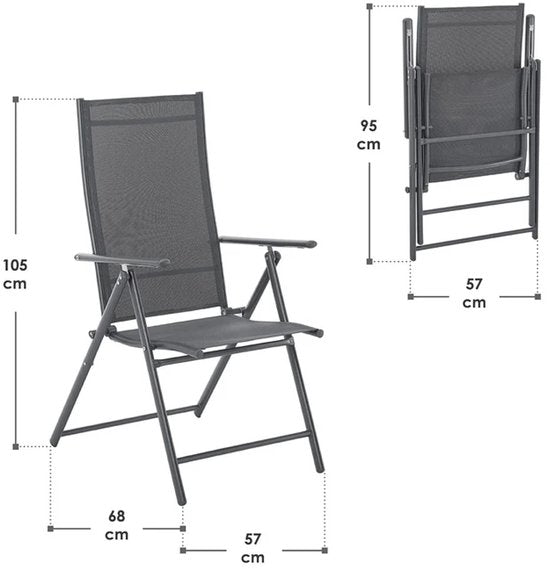 Chaise de jardin / chaise de camping Calena - Lot de 2 - Pliable - Réglable - Anthracite