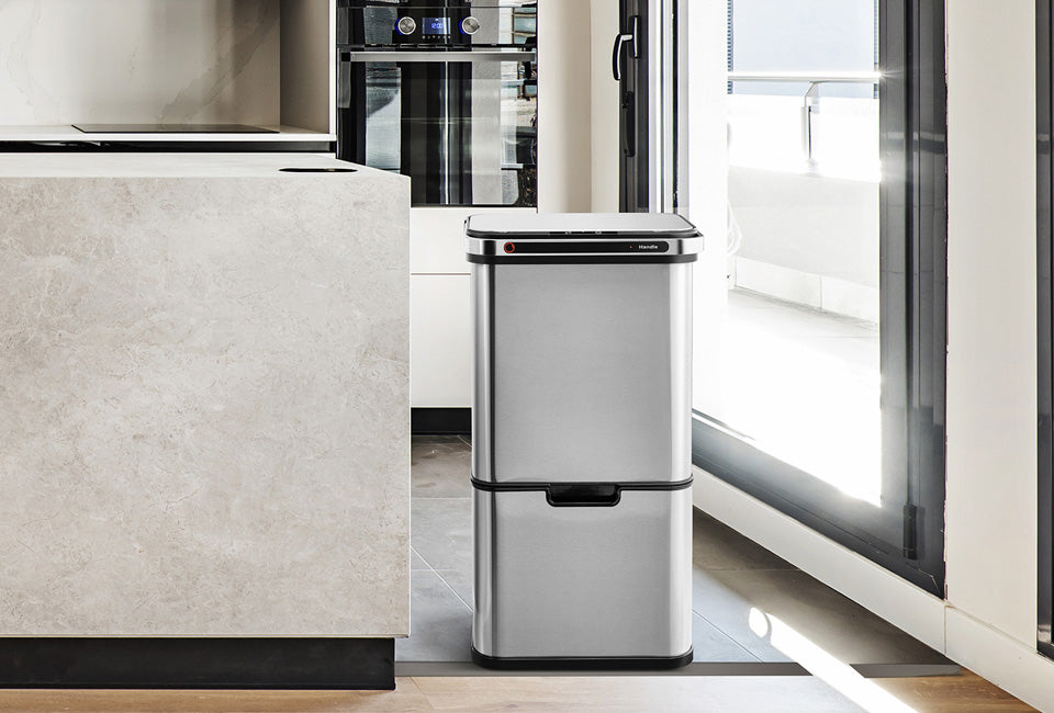 Home&Comfort Poubelle - 60L - lumière UV - acier inoxydable Gris - 36 x 42 x 82 cm