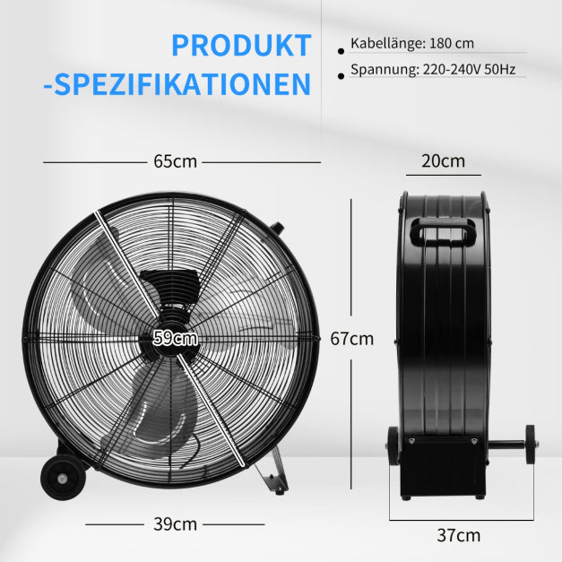 Ventilateur Coast Drum - 3 Vitesses - Cordon 180cm - 240V - 65 x 37 x 67 cm - Noir