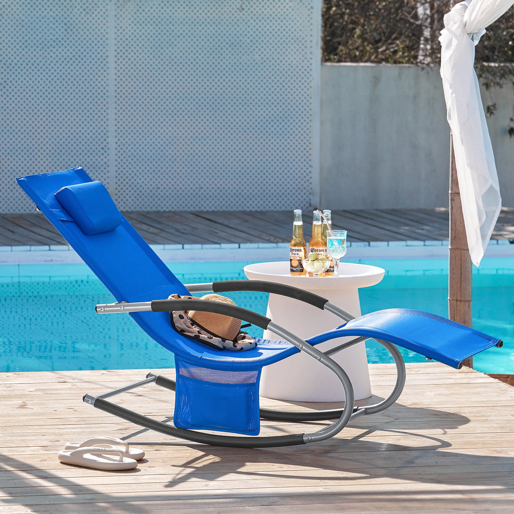 SoBuy Chaise longue OGS28-KB - Avec pieds à bascule et coussin de tête - 150 x 63 x 83 cm - Bleu