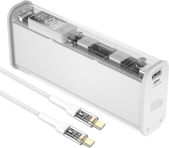 4smarts Lucid Block Powerbank 20,000 mAh - Chargeur rapide 100W - avec affichage numérique - convient pour charger les MacBook/Laptop - Charge rapide et Power Delivery - Blanc