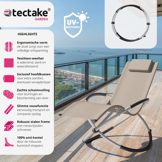 tectake® - chaise longue - ergonomique, pliable - Capacité 150 kg - beige -