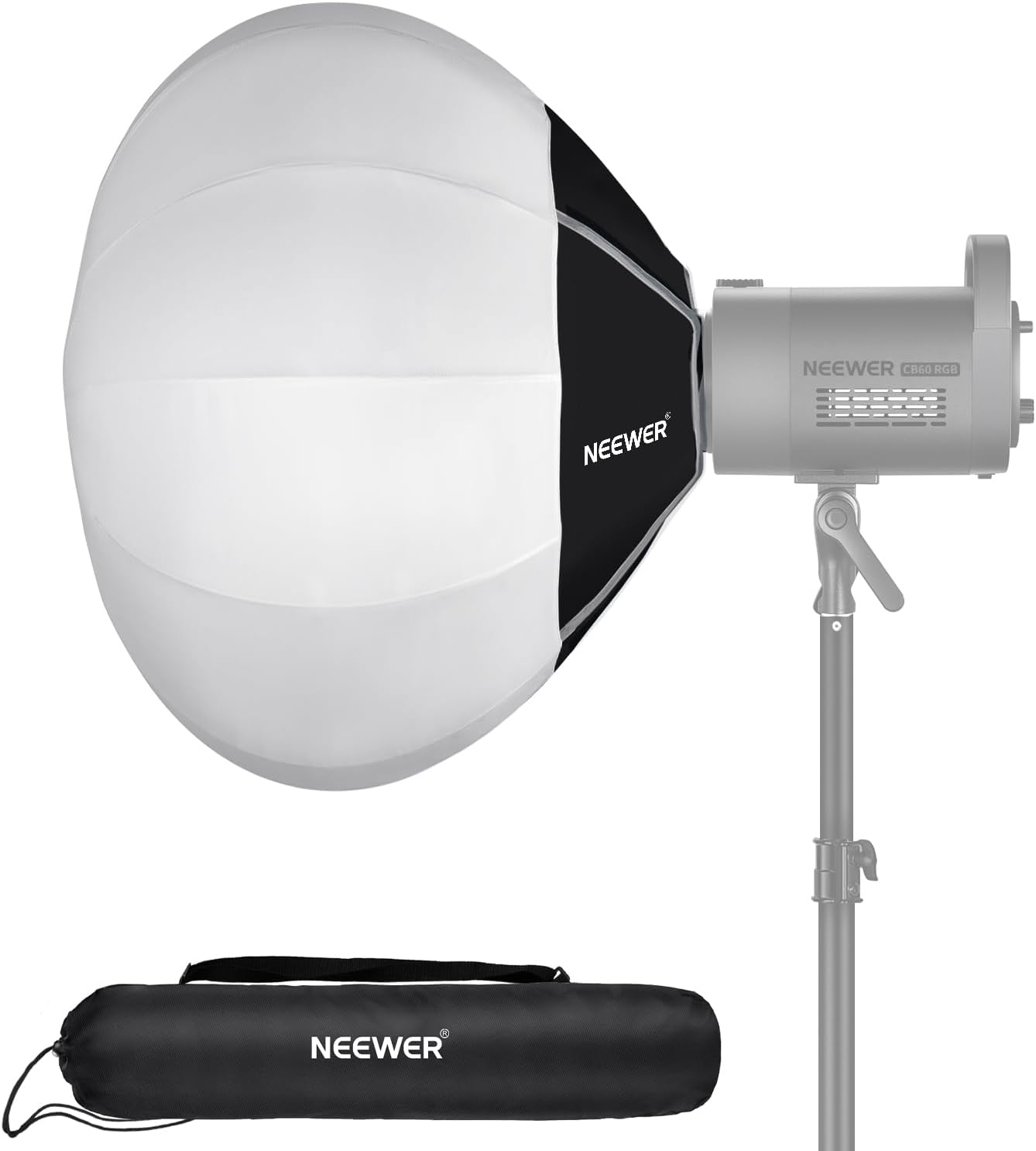 Softbox Neewer 50 cm, blanche - Diffuseur de lumière à fixation rapide à 360° avec monture Bowens pour lampes vidéo LED