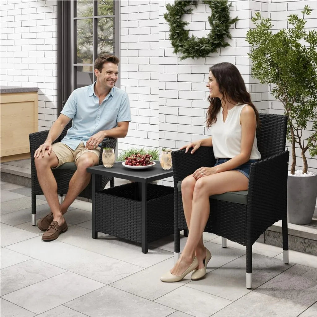 Yaheetech Lot de 2 chaises de jardin 58 x 58 x 84 cm - Noir/Gris - Chaises de jardin en polyrotin avec coussins d'assise et de dossier