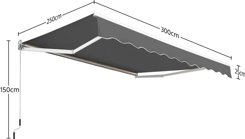 Yaheetech Store articulé 300 × 250 cm - Gris foncé - Parasol manuel avec manivelle et inclinaison réglable 5-35°.