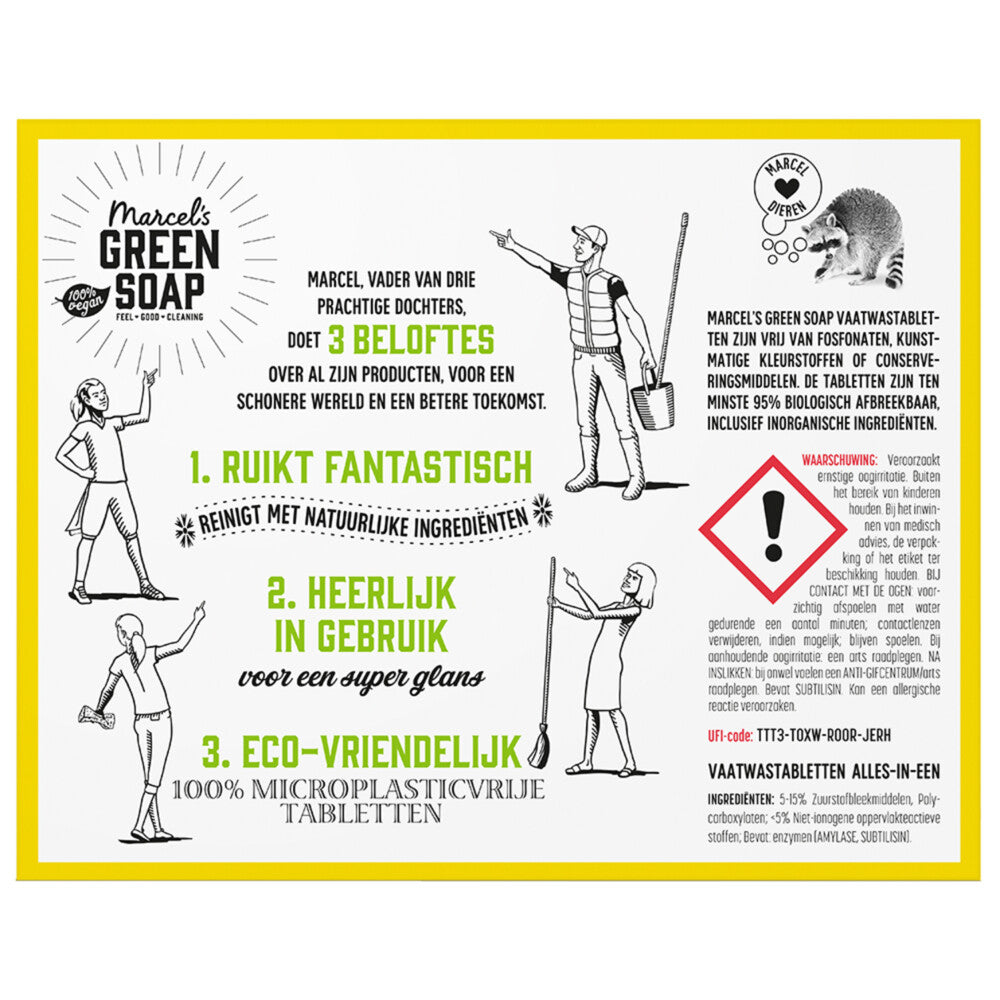 Tablettes pour lave-vaisselle Marcel's Green Soap All-in-One – 25 pièces – Film écologique soluble – Parfum frais
