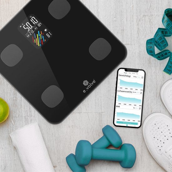 e.volve Scale Personal Scale Digital - 16 mesures - Smart Scale with Body Analysis - Precision Scales - Scales - Digital Scales - Incl. App.
