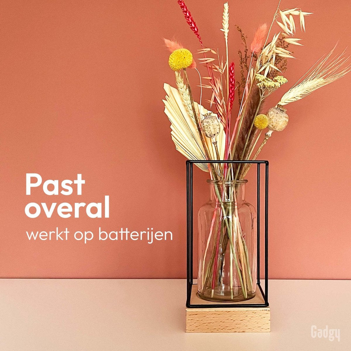 Gadgy Vase avec éclairage LED - Vase lampe - Vase en verre avec lampe - Cadeau de fête des mères - Hydroponique - Fonctionne avec des piles - Lampe de table - Ø11cm