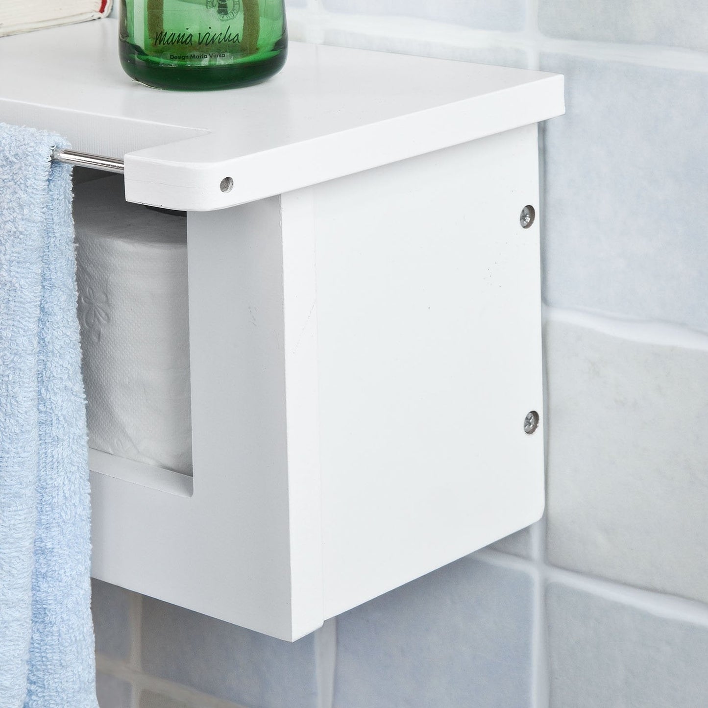 SoBuy Porte-rouleau de papier hygiénique avec étagère - Blanc - 50x18x17