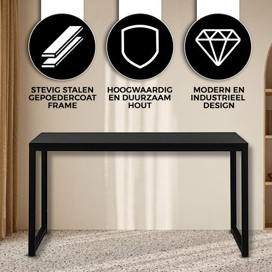 Bayt Desk - Bureau noir - Bureau d'ordinateur - Table d'ordinateur - Table de bureau - 120 x 50 x 76 cm