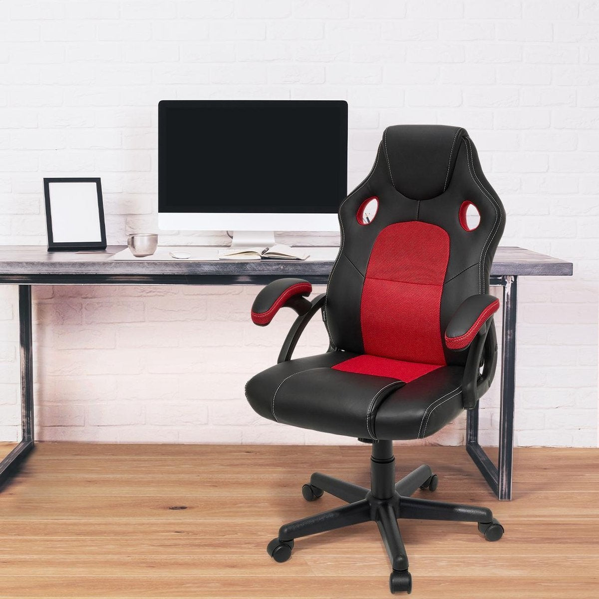 LifeGoods Chaise de jeu - réglable - cuir synthétique - rouge/noir