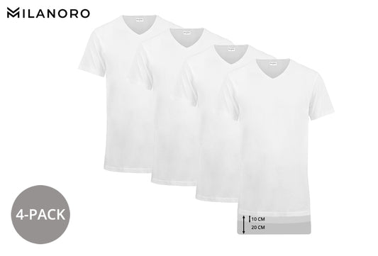 Milanoro 4 packs - col V extra long - 100 % coton - 2XL - blanc