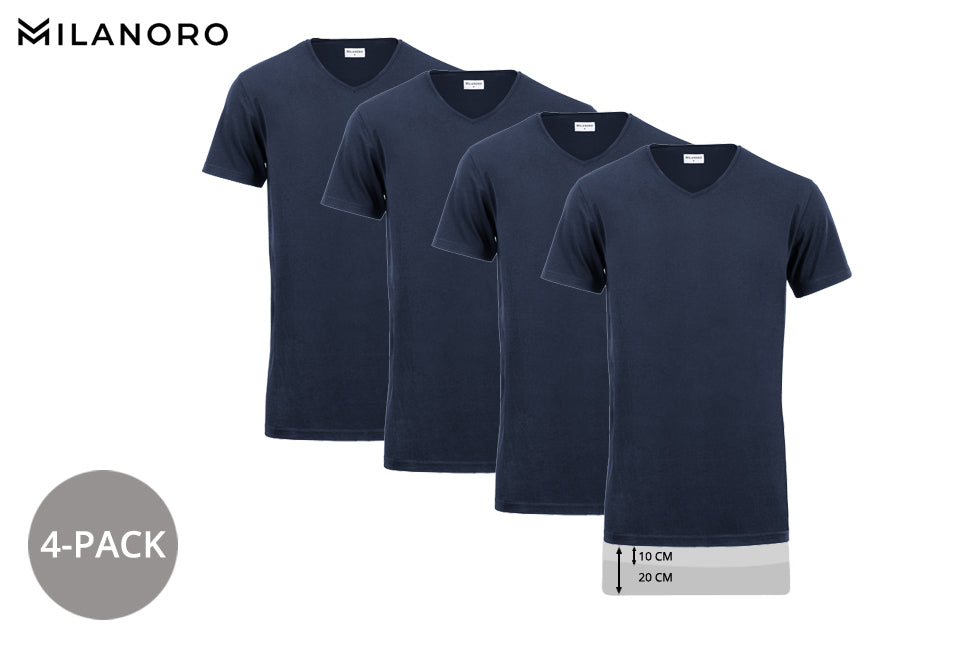 Milanoro - 2XL - T-shirt - Extra long - Pack de 4 - 100% Coton - Bleu marine