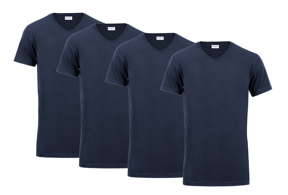 Milanoro - 2XL - T-shirt - Extra long - Pack de 4 - 100% Coton - Bleu marine