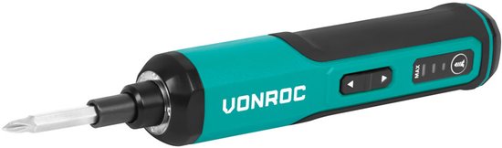 VONROC Tournevis électrique 4V - Jeu d'embouts 15 pièces et câble USB-C inclus