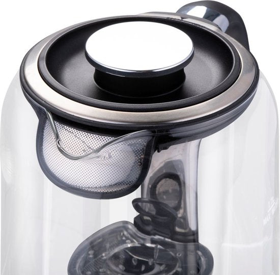 Bouilloire électrique alpina avec panier à thé - 1,7 L - 2200 W - Bouilloire électrique - Théière - Bouilloire - Mode maintien au chaud - Protection contre l'ébullition à sec - Affichage numérique - acier inoxydable - Verre