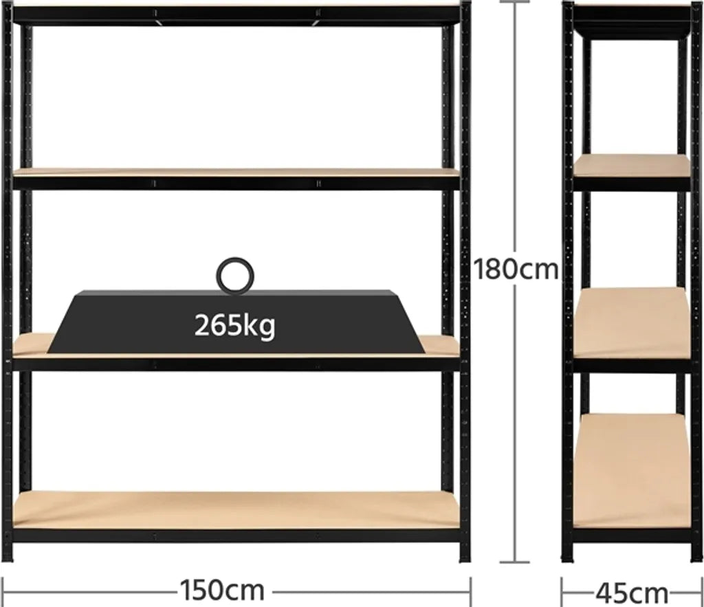 Étagère Yaheetech 180 x 150 x 45 cm - 4 tablettes - 265 kg par tablette - Noir