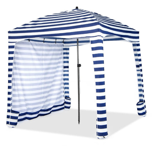 Tente de plage pliable Coast - Avec sac de transport - Paroi latérale amovible - 183 x 183 x 215-240 cm - Bleu avec blanc