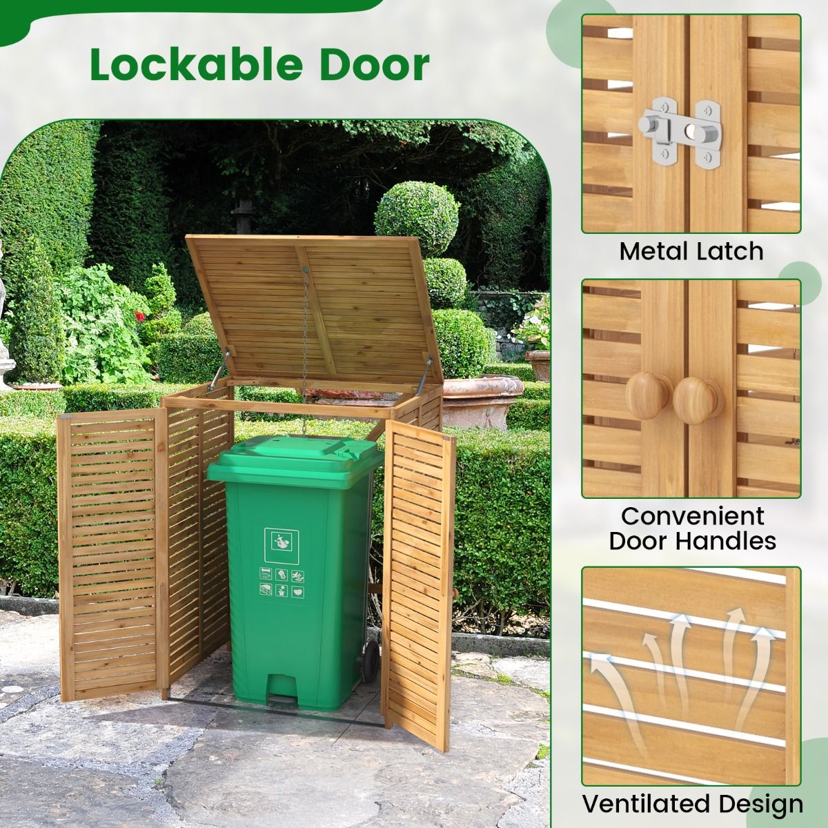 Coast Wooden Waste and Tool Storage 120L for Outdoors - Natural - 86 x 70 x 114 cm