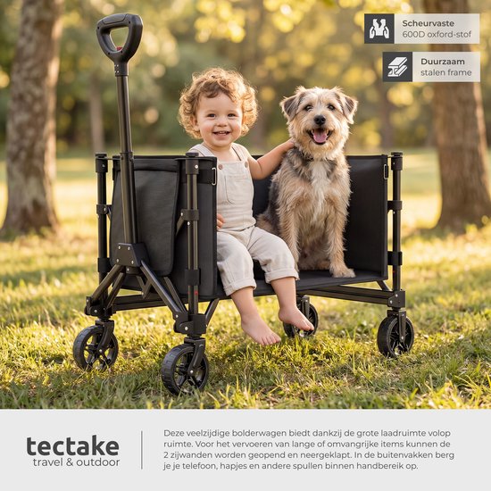 Chariot tectake® - Pliable - Capacité de charge de 60 kg - Roues pivotantes massives - 47 x 83 x 90 cm - Chariots de transport - Chariot à main - Avec poignée télescopique - Chariot à main - Chariot de transport hydrofuge - Avec tablette et compartiment i