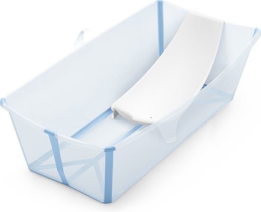 Stokke Flexi Bath XL (Ocean Blue) avec support pour nouveau-nés - Durable et facile à ranger - Pratique à la maison ou en voyage - Convient aux enfants de 0 à 6 ans