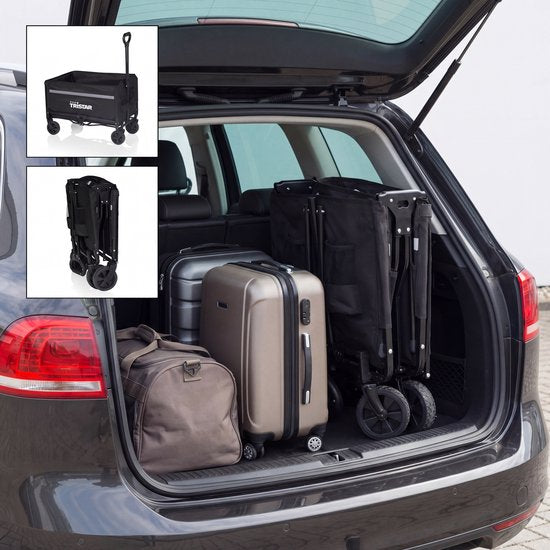 Chariot pliable Tristar – 120 L – Capacité de charge de 100 kg – Acier – Roulettes pivotantes – Chariot pliable avec hayon – Housse imperméable incluse – Compact – Festival – HC‑0917
