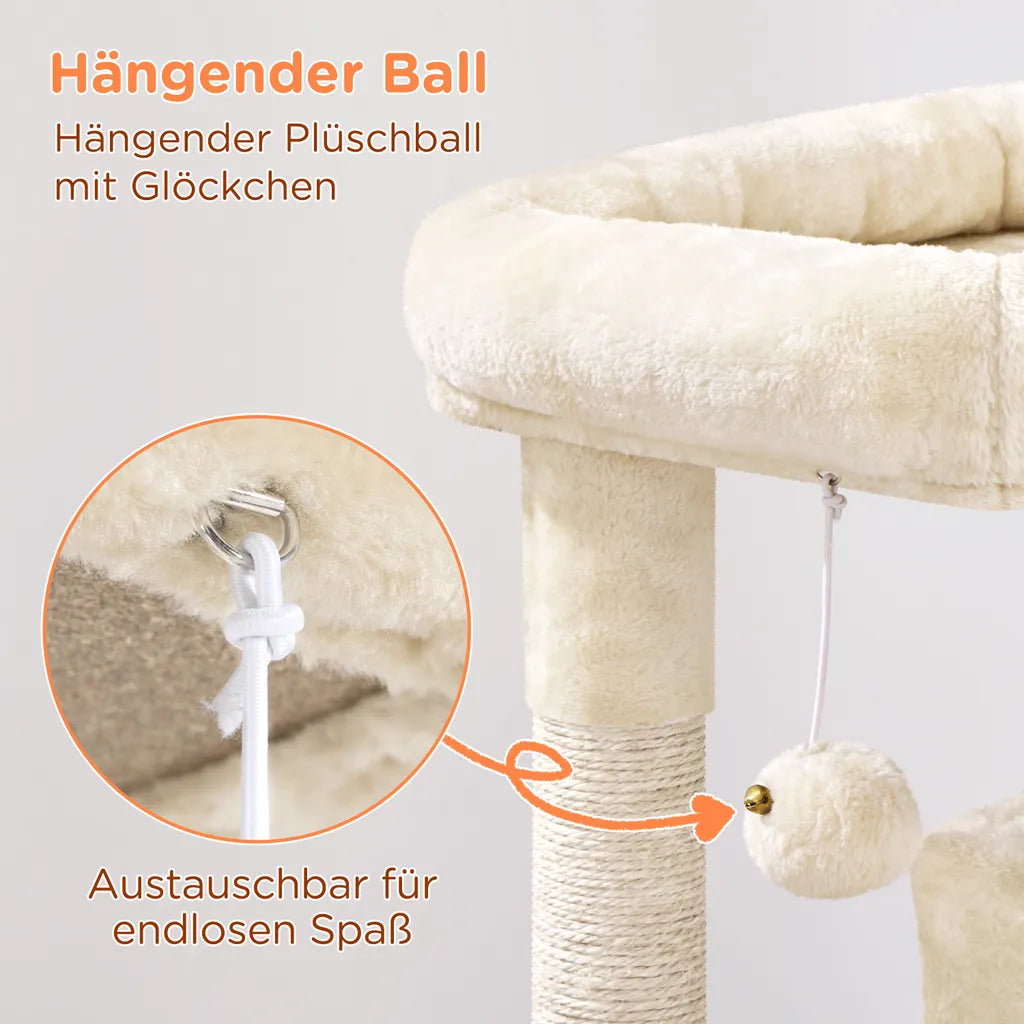 Yaheetech Cat Post Beige - 91 cm de haut - Avec 2 maisons pour chat, griffoirs en sisal et balle de jeu