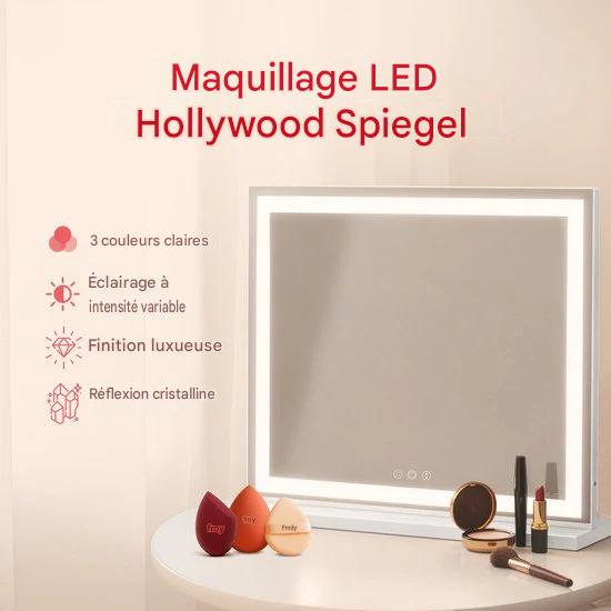 Fraay® Hollywood Mirror with Lighting 60x50cm - 3 Light Stages - Make-up Mirror with 10x Magnification Mirror - LED Strip Lighting Dimmable - Incl. 2 Beauty Blenders and Powder puff