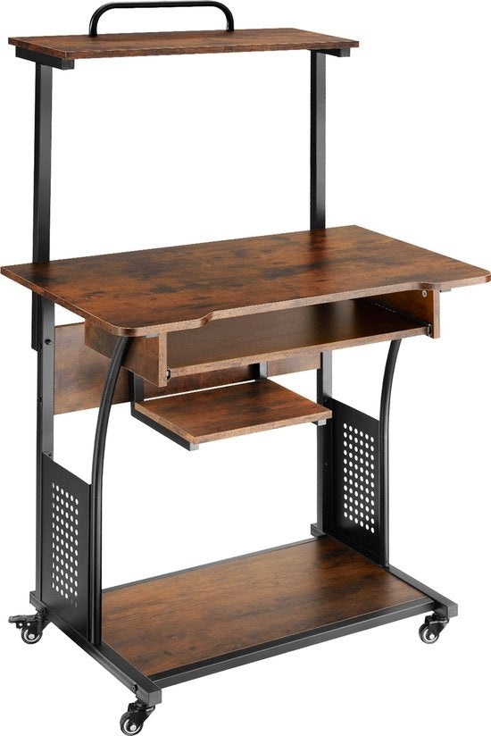 tectake - bureau mobile Fife 80 x 65,5 x 130,5cm - brun foncé industriel - 404726