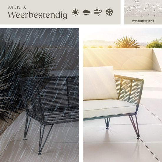 tectake® Banc de salon en osier - Banc de jardin compact avec coussins épais - Idéal pour balcon, jardin ou terrasse - Banc de salon extérieur élégant et confortable - Design en corde