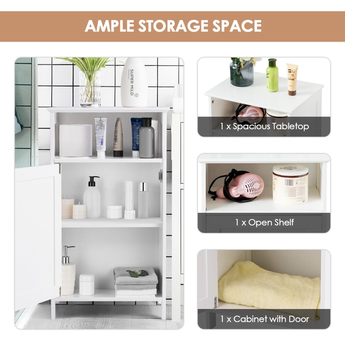 Meuble de salle de bain Coast avec porte - 3 niveaux - 40 x 30 x 70 cm - blanc