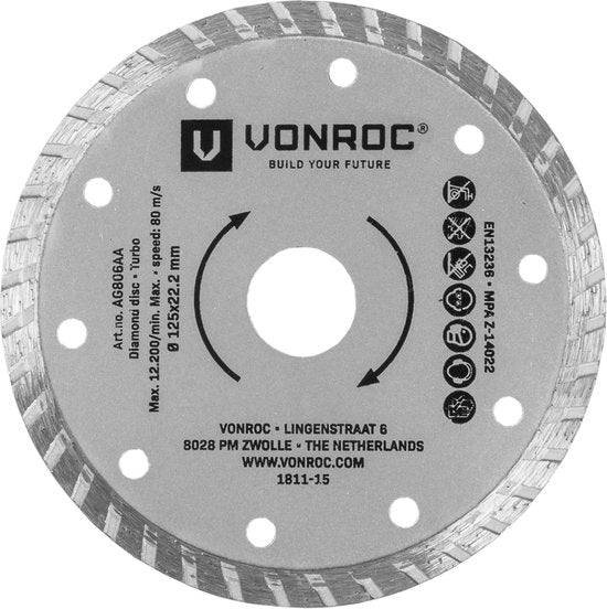 VONROC Jeu de disques diamantés - Ø125MM - universel - 3 pièces - Segment, Turbo & Full Edge