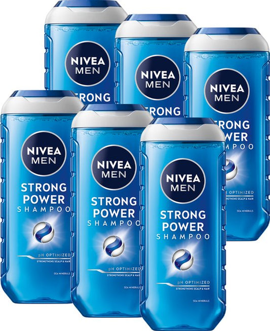 NIVEA MEN Strong Power Hair Shampooing - Enrichi en minéraux marins - Formule douce Shampooing pour cheveux - Pack avantage - 6 x 250 ml