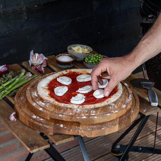 Boska Pizza Plank Friends XL - Accessoires barbecue - Bois de chêne - Bac de récupération pratique - Ø 40 cm