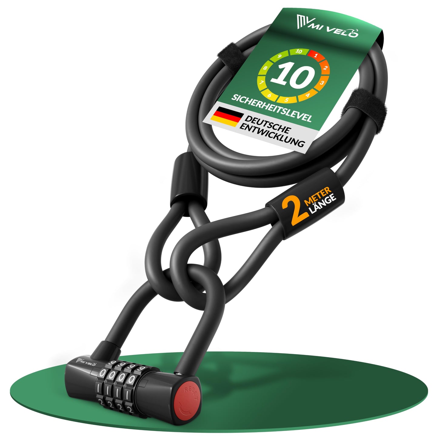 Câble antivol MIVELO - antivol de vélo à code - câble en acier de 200 cm - combinaison à 4 chiffres