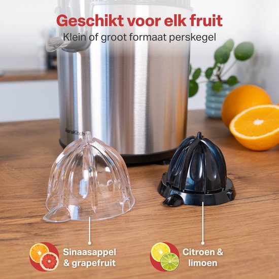 AoraKitchen Presse-agrumes - Presse-orange électrique - 600ML - Presse-citron - 160W - Extracteur de jus - 2 cônes de pressage