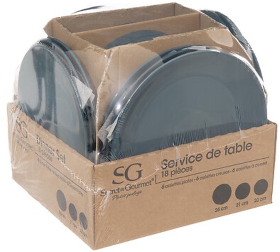 Secret de gourmet - Service de table Colorama uni - 18 pièces - bleu - service de table - vaisselle - 6 personnes
