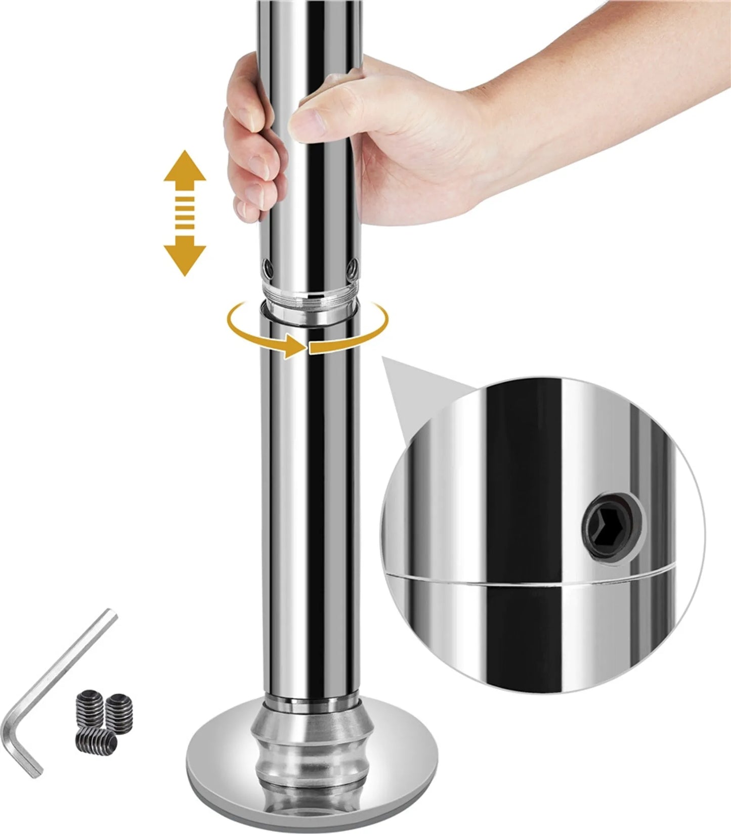 Yaheetech Dance Pole Ajustable - Comprend un support statique et rotatif, une protection en caoutchouc de silicone et 2 tiges d'extension - Pour la maison et le fitness - Métal chromé argenté - 25 x 25 x 216.5-275 cm