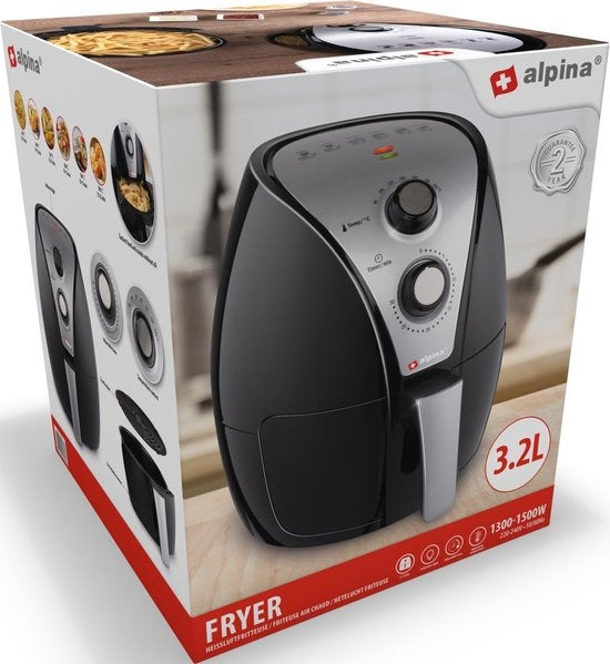 Alpina Friteuse sans Huile XL, Airfryer, 3.2L, 80 à 200°C, 1500W, Noir