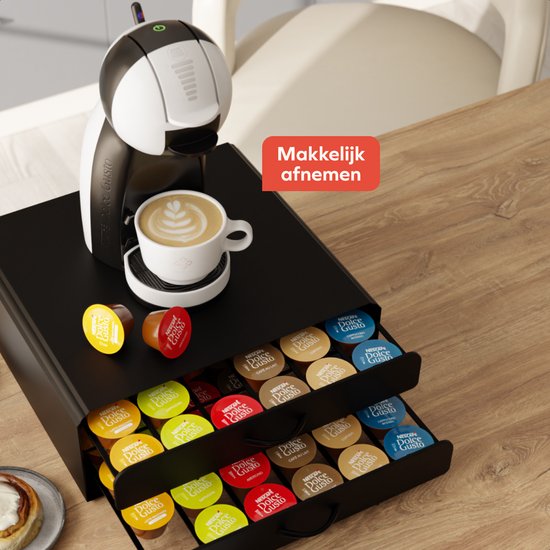 KitchenBrothers Porte-capsules - Porte-tasses à café - avec tiroir - Convient à Dolce Gusto - 72 Capsules - acier inoxydable - Noir
